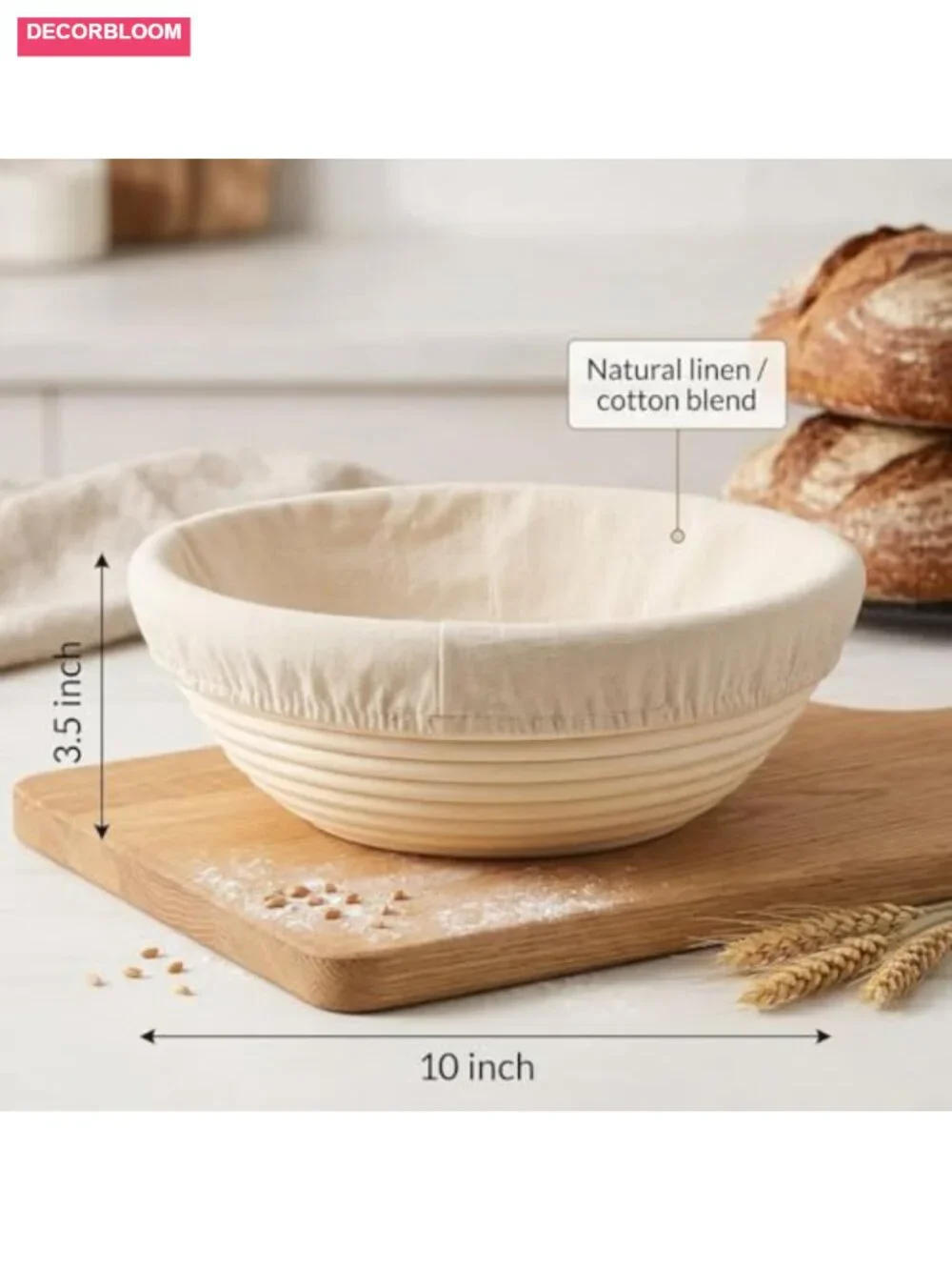 Banneton Bread Proofing Basket Set 2 Pack 10 Inch Round with Liners